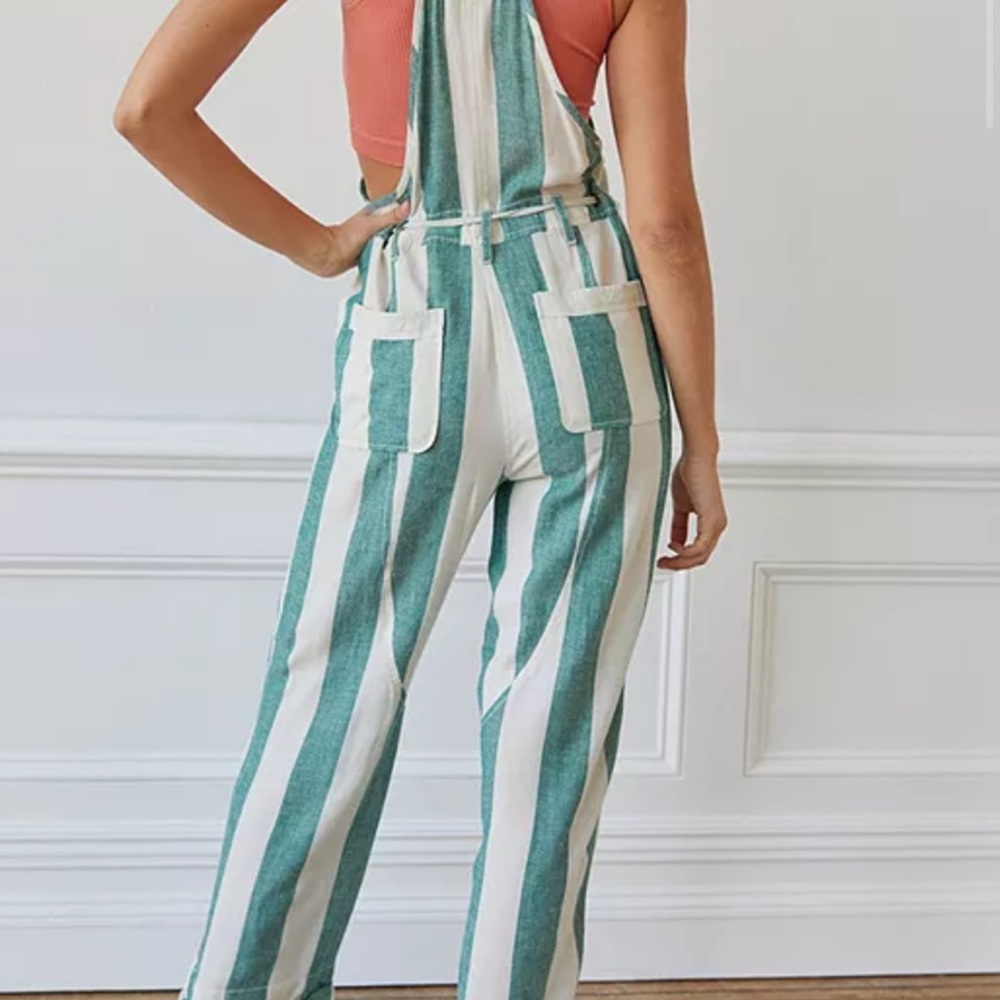 BDG Green and Cream Striped light weight jumper/ overalls